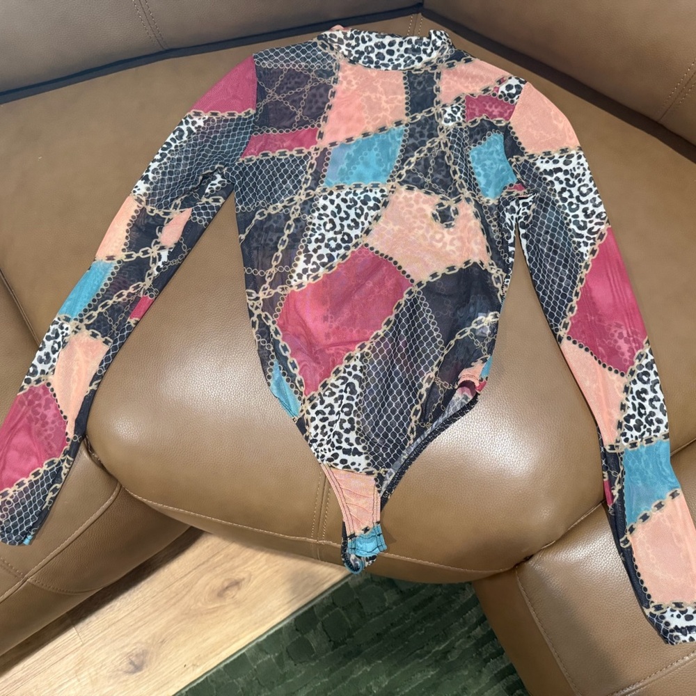 Nasty Gal Leopard Print Mesh Bodysuit - Like NEW